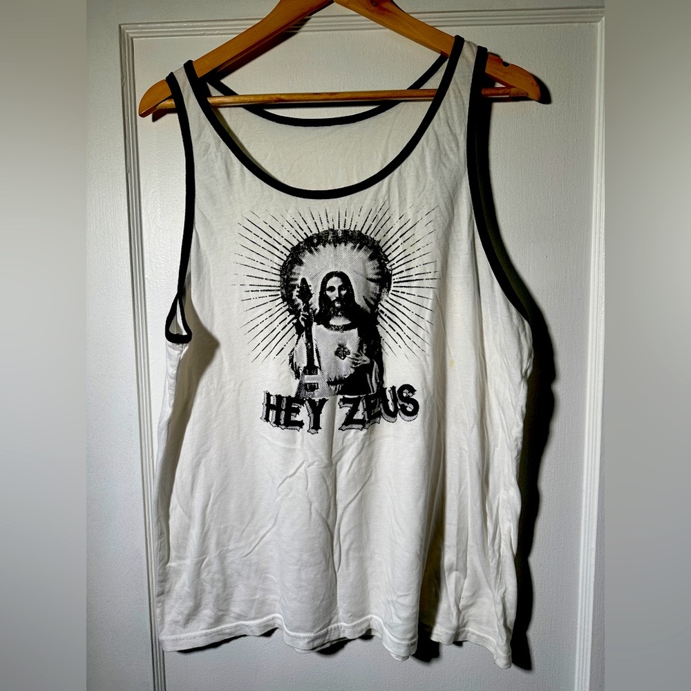 Hey Zues band tank. Size Large. Jesus with guitar design.